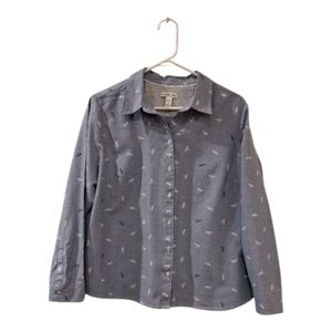 Croft & Barrow Petite shirt button down Blue Patterned dragon-fly size PL